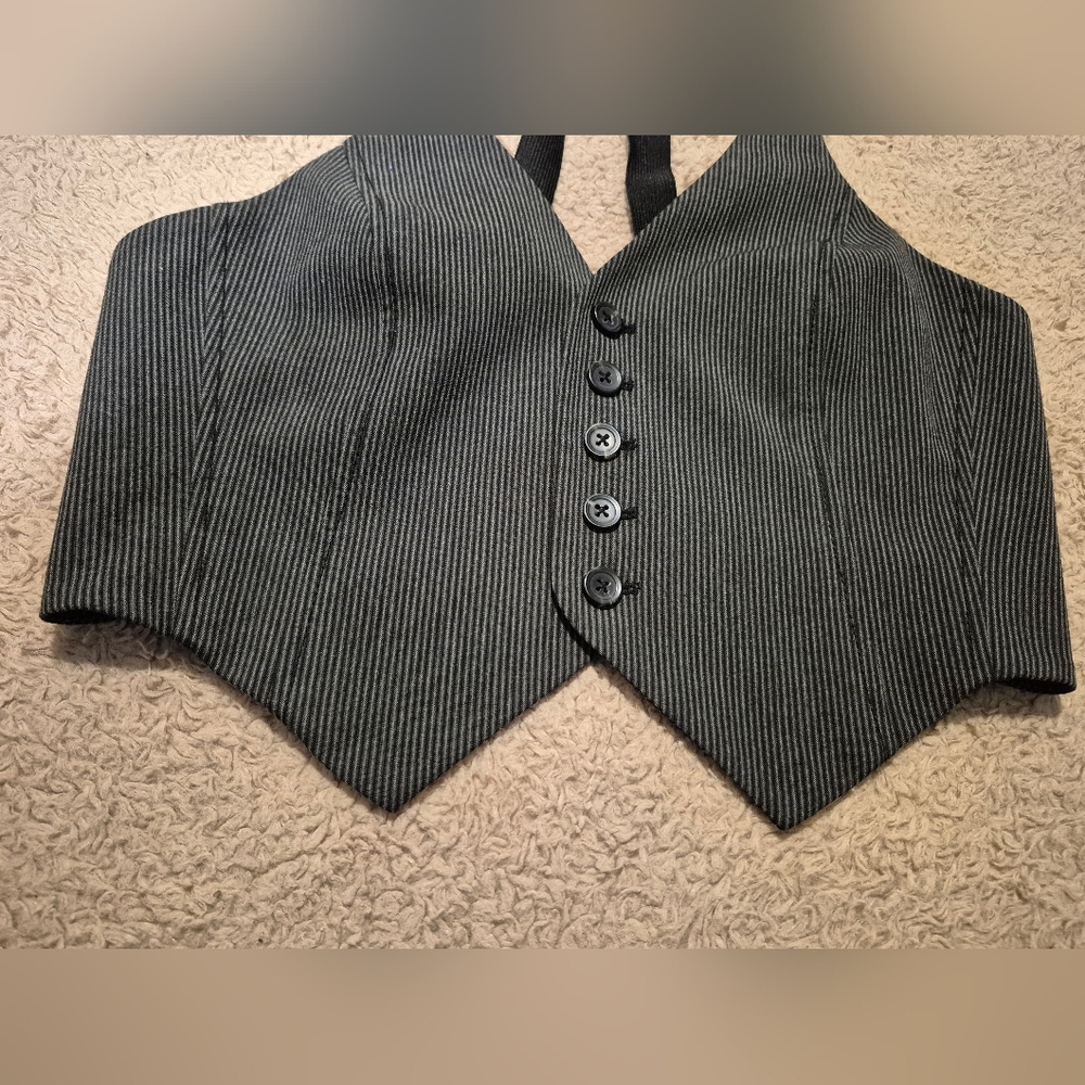 Tom K Nguyen Black Pinstripe Women's Vest Top 2 - Picture 3 of 8
